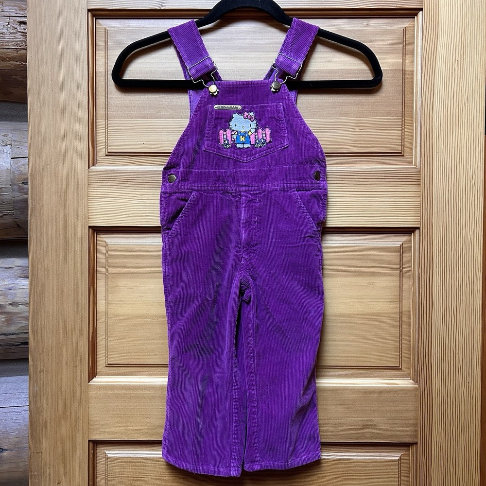 VTG 80s Hello Kitty Sanrio Purple Corduroy Kawaii Overalls Toddler Girls Size 3T